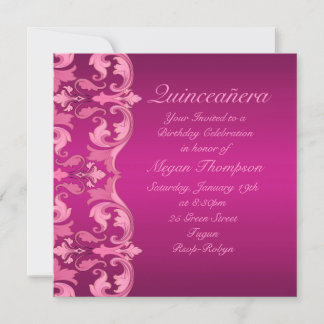 Hot Pink Swirl Damask Birthday Quinceañera Einladu Einladung