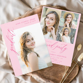 Hot Pink Trendy Foto Graduation Party Einladung