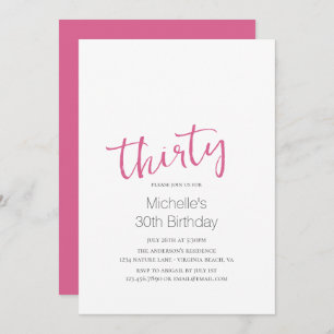Hot Pink Trendy Moderne Minimalistisch 30. Geburts Einladung