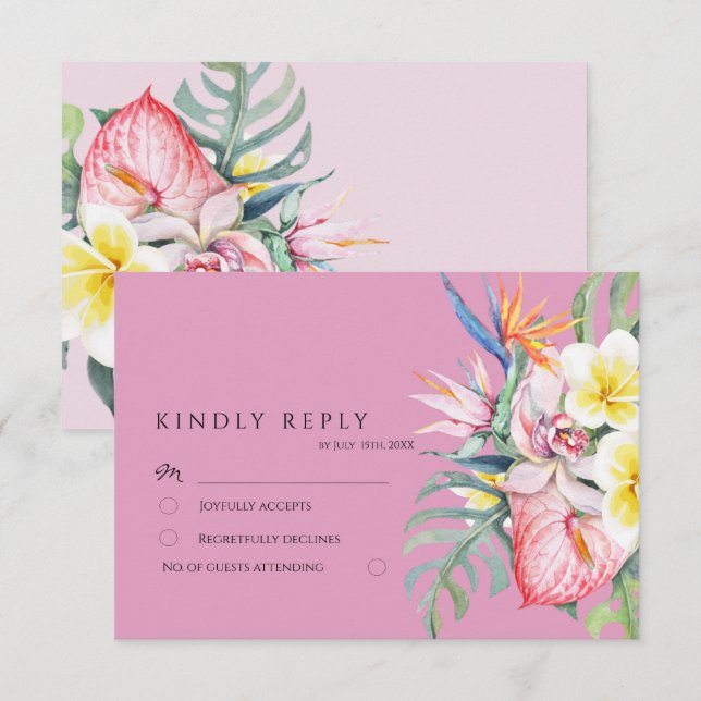 Hot Pink Tropical Floral Botanical Wedding Begleitkarte (Vorne/Hinten)
