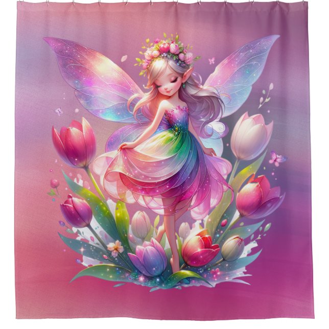 Hot Pink Tulip Fairy Princess Girls Duschvorhang (Vorderseite)