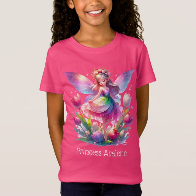 Hot Pink Tulip Fairy Princess Girls T-Shirt (Vorderseite)
