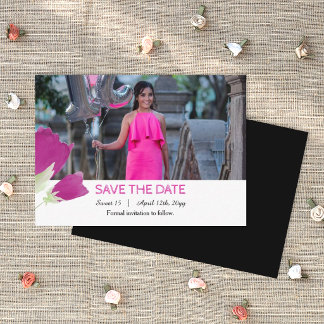 Hot Pink Tulips Sweet 16 Save the Date Card Hinweiskarte
