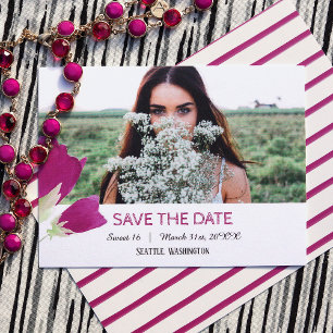 Hot Pink Tulips Sweet 16 Save the Date Card Hinweiskarte