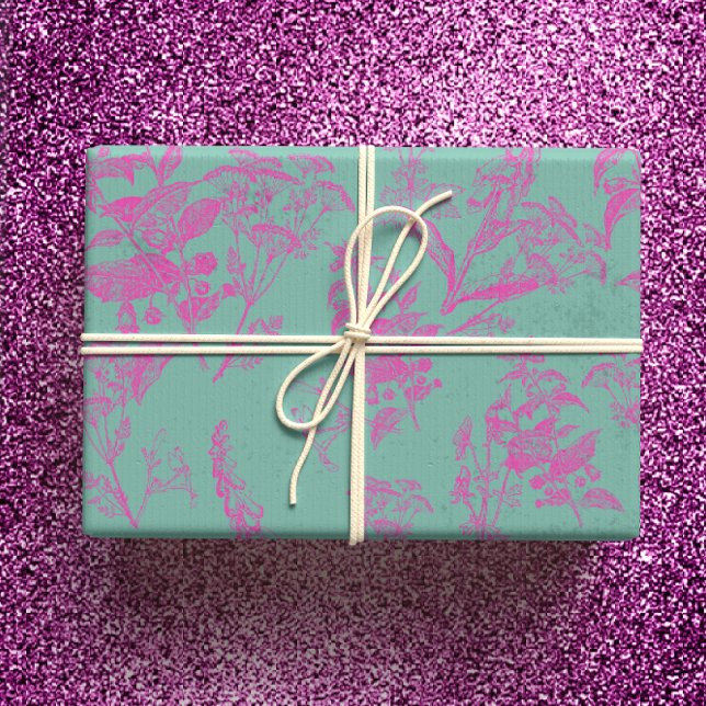 Hot Pink & Turquoise Wildblume Art Geschenkpapier Set (Von Creator hochgeladen)