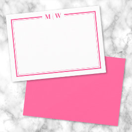 Hot Pink Two Border Name Monogram Mitteilungskarte