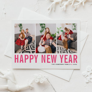 Hot Pink Typografie Foto Collage Happy New Year Feiertagskarte