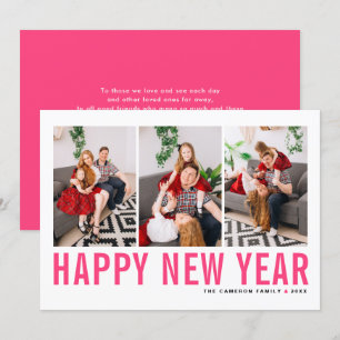 Hot Pink Typografy Happy New Year Foto Collage Feiertagskarte