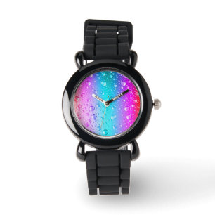 Hot Pink und Aqua Blauer Wassertropfen Armbanduhr
