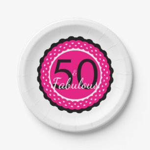 Hot Pink und Black 50 & fabelhafte Geburtstagspart Pappteller