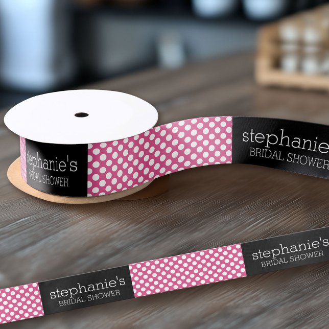 Hot Pink und Black Brautparty Preppy Pattern Satinband (Custom Wedding Shower Ribbon)