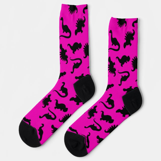 Hot Pink und Black Dinosaur Silhouette Socken (Linkes Detail)