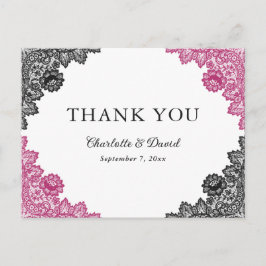 Hot Pink und Black Floral Lace Hochzeit Vielen Dan Postkarte