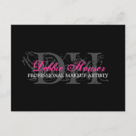 Hot Pink und Black Monogram Makeup Comp Card Postkarte