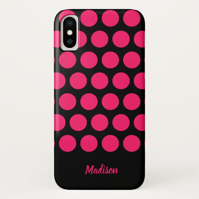 Hot Pink und Black Polka Punkte mit beliebigem Nam Case-Mate iPhone Hülle (Rückseite)