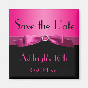 Hot Pink und Black Save the Date Magnet