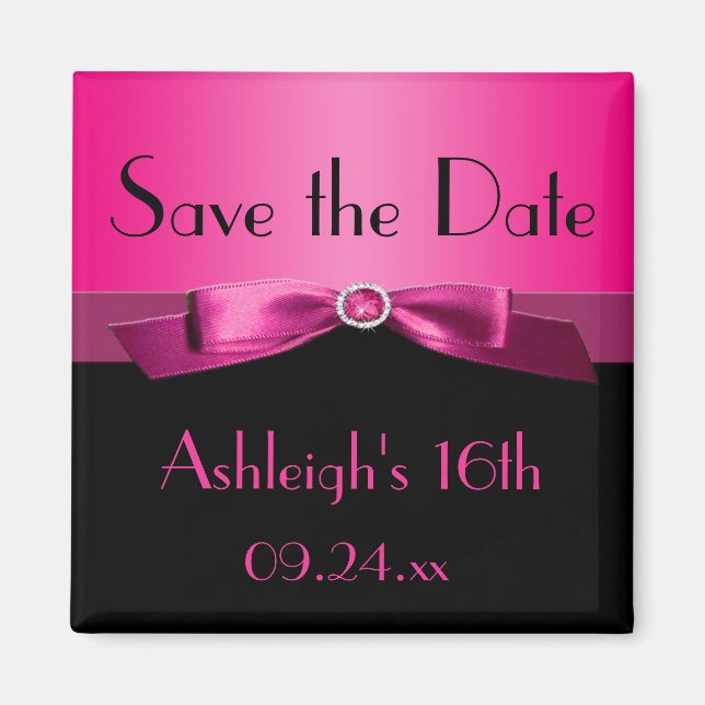 Hot Pink und Black Save the Date Magnet (Vorne)