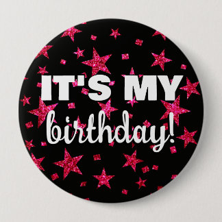 Hot Pink und Black Stars Confetti Es ist mein Gebu Button