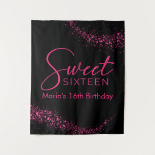 Hot Pink und Black Sweet 16 Hintergrund Wandteppich