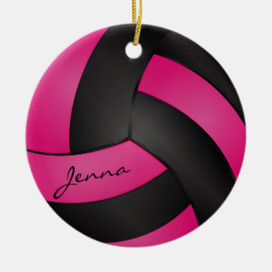 Hot Pink und Black Volleyball   DIY Name Keramik Ornament