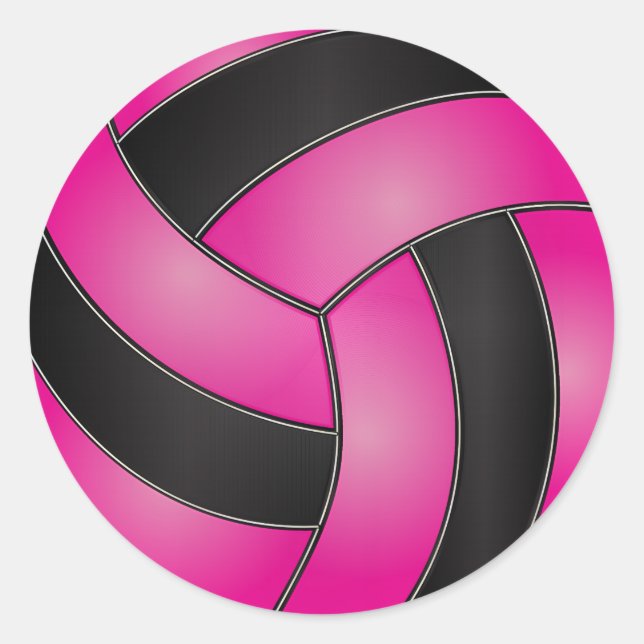 Hot Pink und Black Volleyball Runder Aufkleber (Vorderseite)
