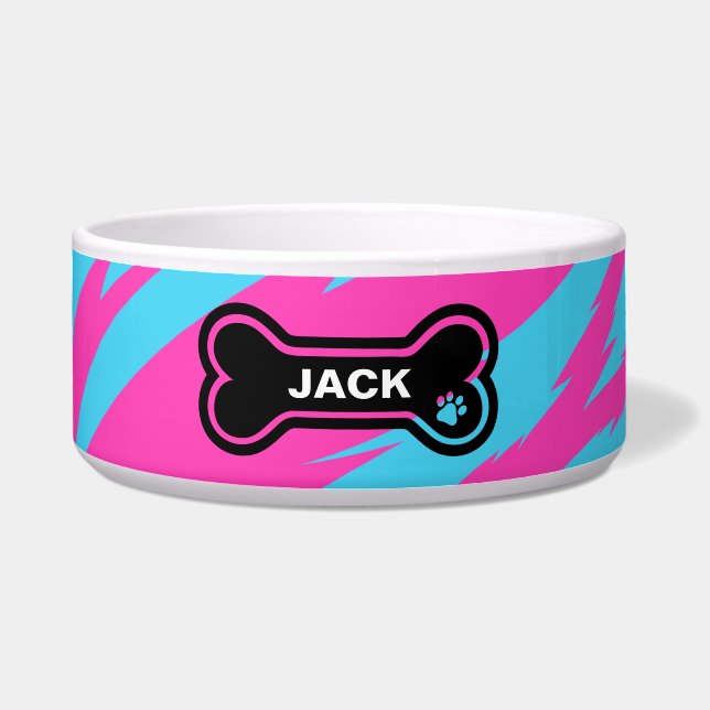 Hot Pink und Bright Blue Personalisiert Dog Napf (Vorderseite)