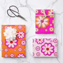Hot Pink und Burnt Orange Daisy Muster Retro flora
