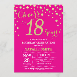 Hot Pink und Gold 18. Geburtstag Diamant Einladung
