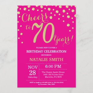 Hot Pink und Gold 70. Geburtstag Diamant Einladung