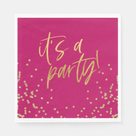 Hot Pink und Gold Confetti Party Serviette