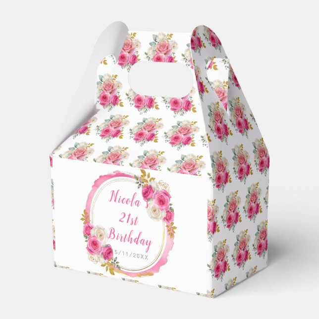 Hot Pink und Gold Elegante Blume Geburtstag Geschenkschachtel (Vorderseite)