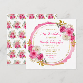 Hot Pink und Gold Elegante Blume Geburtstagsparty Einladung