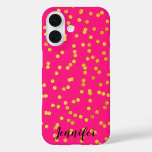 Hot Pink und Gold Foil Look Confetti iPhone 16 Hülle