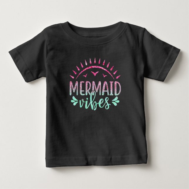 Hot Pink und Green Glitzer Mermaid Vibes Baby T-shirt (Vorderseite)