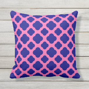 Hot Pink und Navy Blue Quatrefoil Pattern Kissen Für Draußen