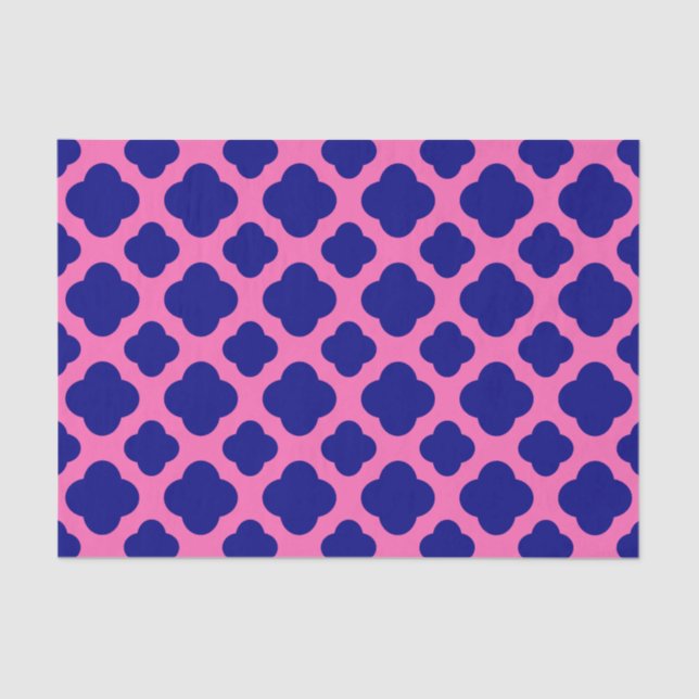 Hot Pink und Navy Blue Quatrefoil Pattern Seidenpapier (Vorderseite)
