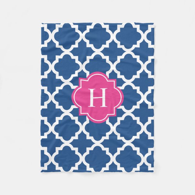 Hot Pink und Navy Monogram | Fleece Blanket (Vorderseite)