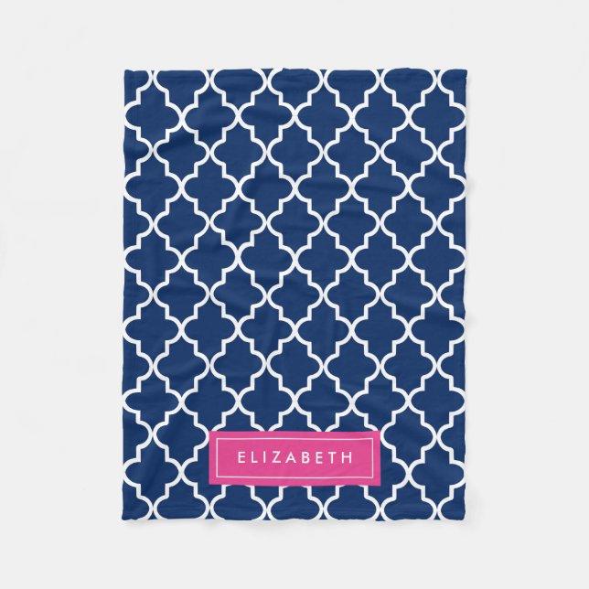 Hot Pink und Navy Quatrefoil | Fleece Blanket (Vorderseite)