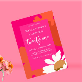 Hot Pink und Orange Daisy Floral Geburtstagsparty Einladung