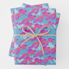 Hot Pink und Orange Flying Beta Blauer Himmel Geschenkpapier Set