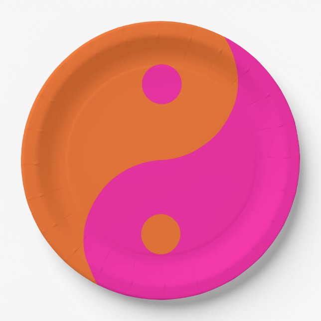 Hot Pink und Orange Yang Pappteller (Vorderseite)
