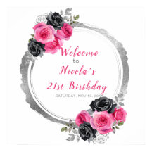 Hot Pink und Silber Elegante Blume Geburtstagspart