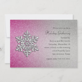 Hot Pink und Silber Snowflake Feiertag Party Einladung