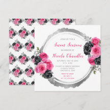 Hot Pink und Silver Elegante Blume 16 . Geburtstag