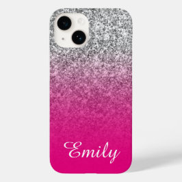 Hot Pink und Silver Glitzer Ombre Personalisiert Case-Mate iPhone 14 Hülle