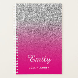 Hot Pink und Silver Glitzer Ombre Personalisiert Planer