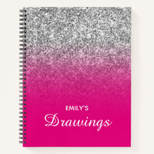 Hot Pink und Silver Glitzer Ombre Zeichnend Notizbuch