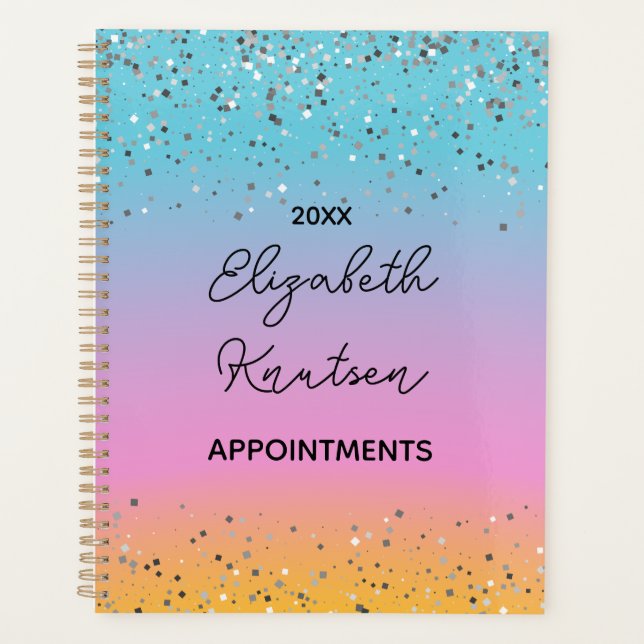 Hot Pink und Silver Glitzer Personalisiert 2024 Planer (Vorderseite)