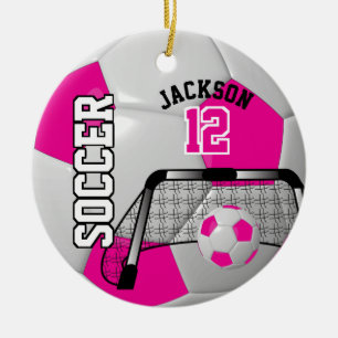 ⚽ Hot Pink und Weiß personalisieren Fußball Keramikornament