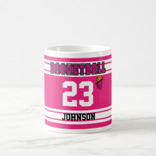Hot Pink und White Basketball Sport Jersey Kaffeetasse